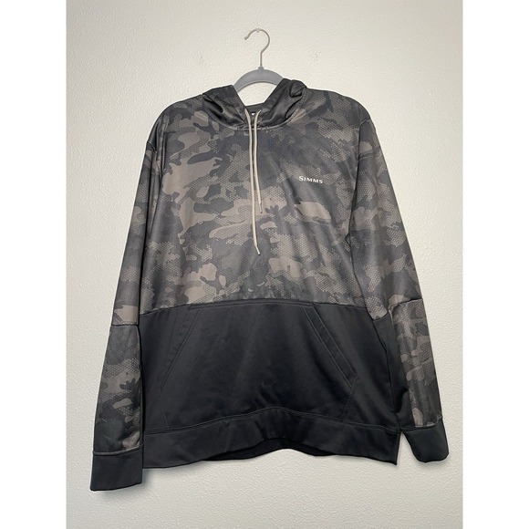 SIMMS Fishing Equipment Challenger Sweatshirt Hoodie Black Camo Large - Picture 1 of 8